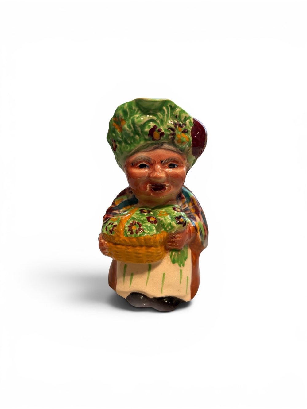 Vintage English “Flower Seller” hand-Painted Ceramic Toby jug creamer